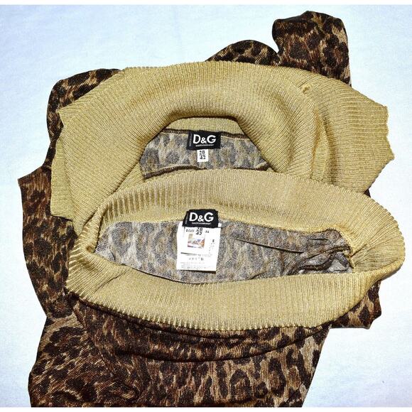 C0 Auth DOLCE & GABBANA Leopard Print Gold Lurex Top & Skirt Suit Set Size 28/42 - Picture 6 of 7